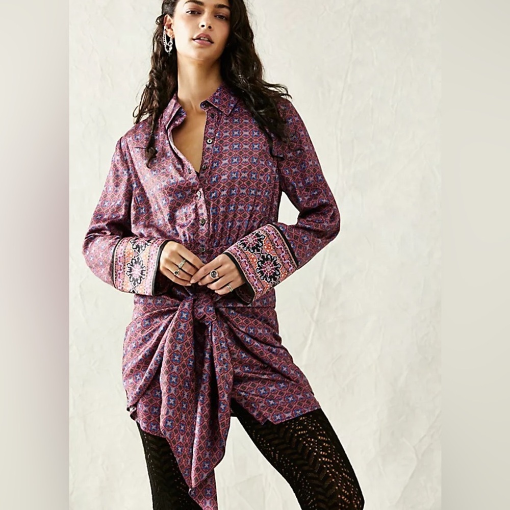 Free People Silky Rillo Shirtdress XL
